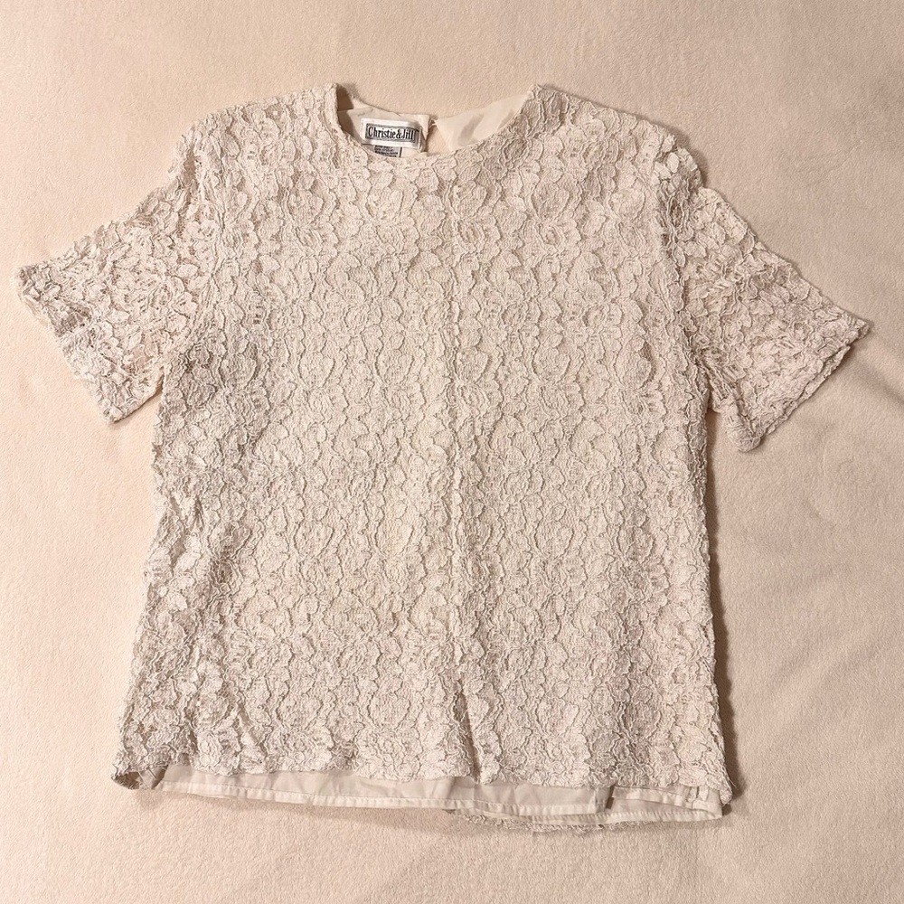 Vintage Elegant Cream Lace Blouse by Christie & Jill